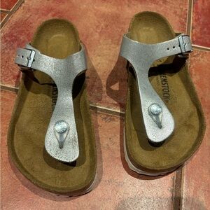 Birkenstock, new, size 37, washed metallic silver